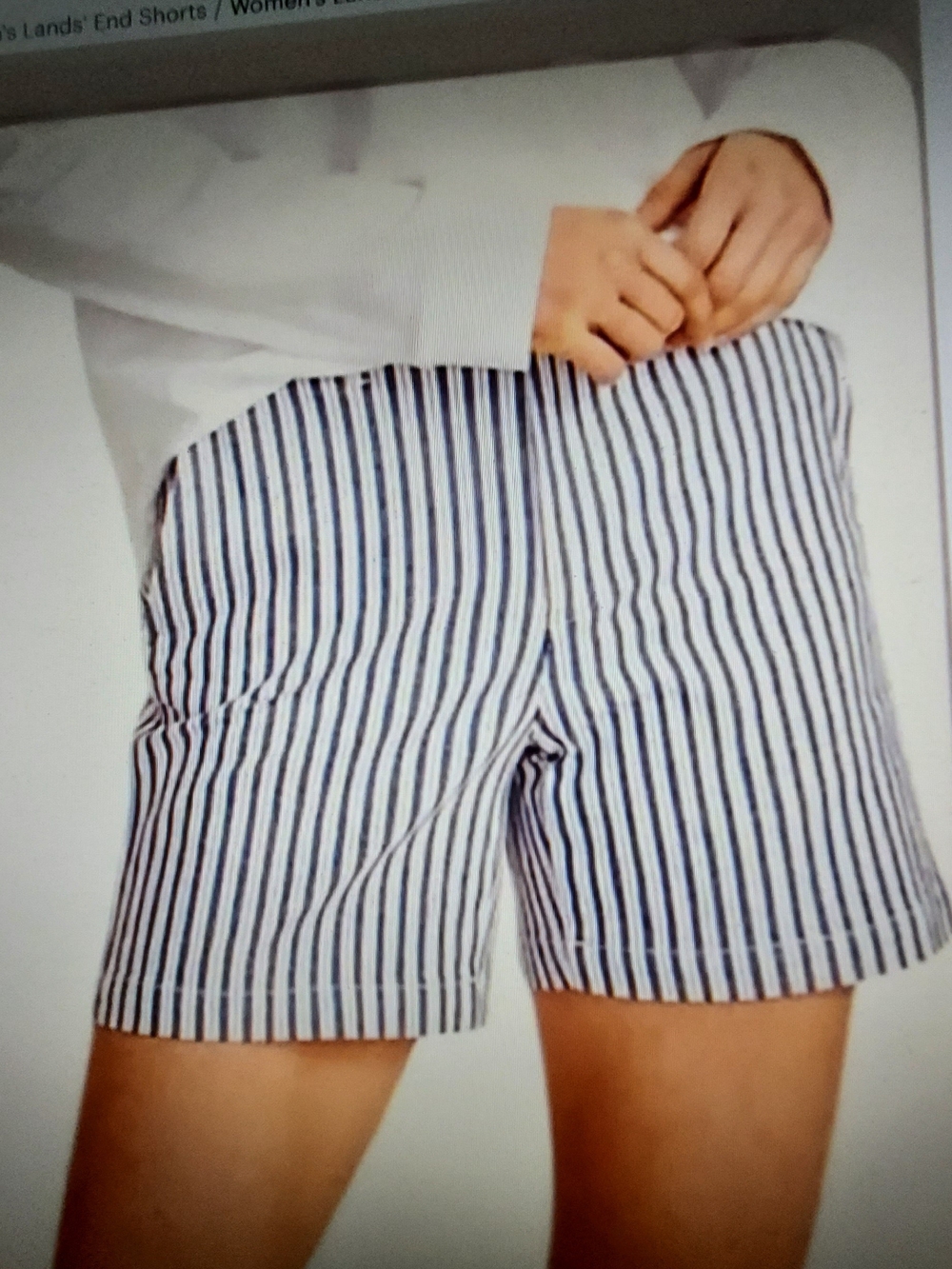 Lands' End Navy and White Vertical Stripe Bermuda Chino Shorts. Sz. 14 NWOT.